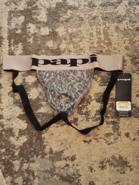 papi Men's Leopard Print Jockstrap with Beige Waistband